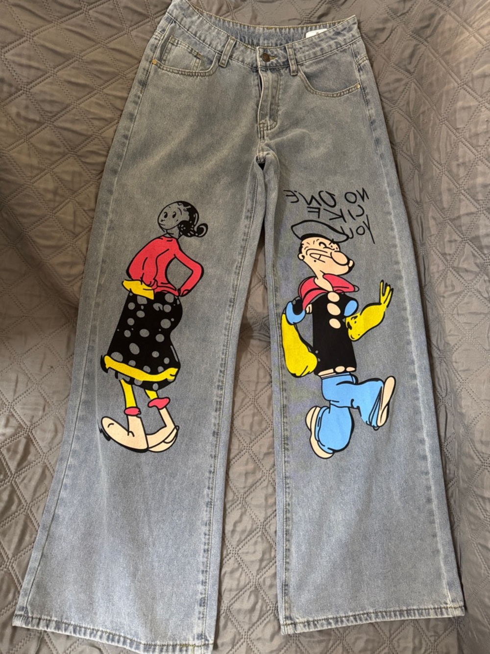 Gray Women's Jeans with Colorful Popeye Print